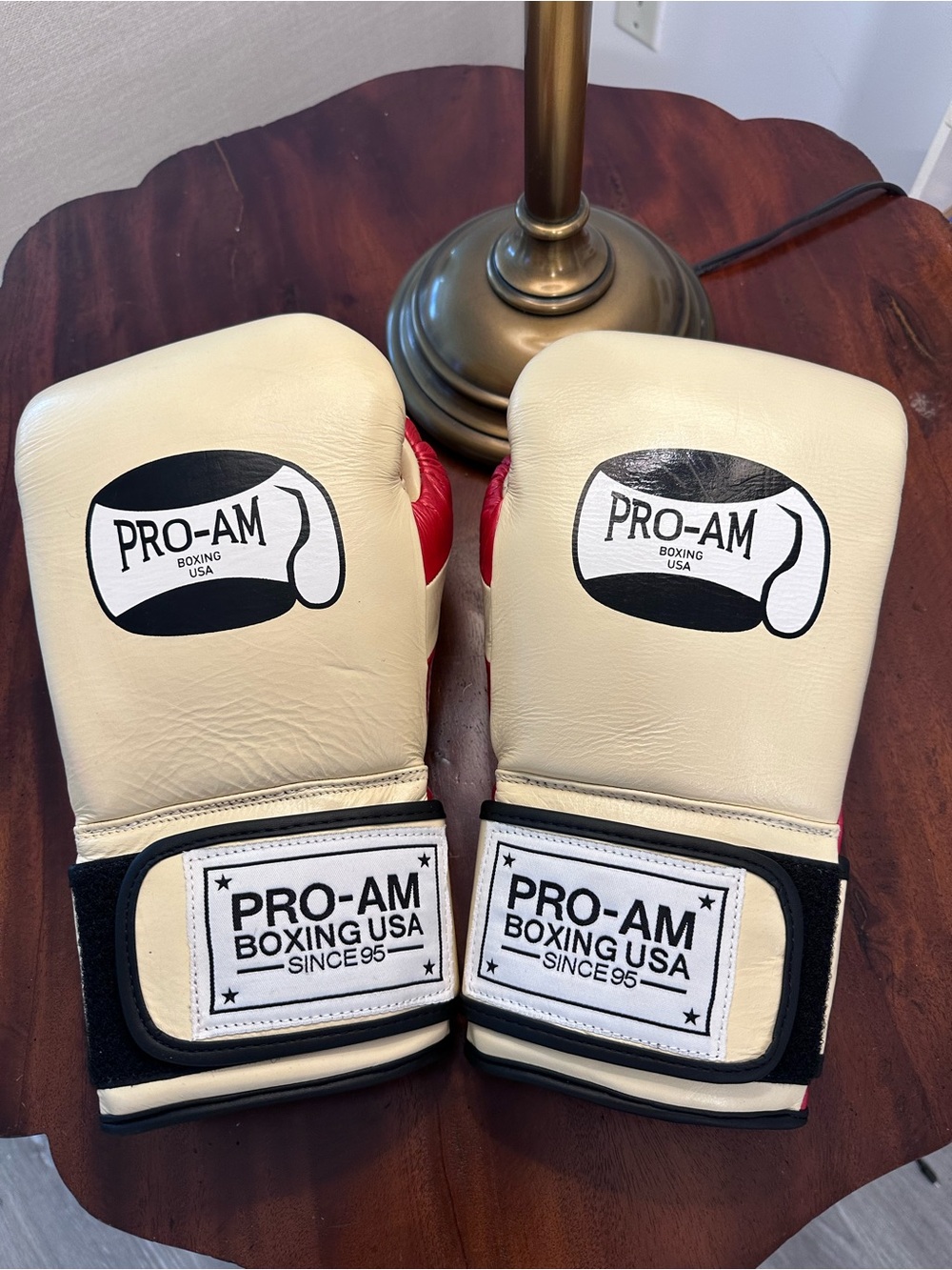 Boxing Gloves for Women — Cream with Red Accents 16oz. Leather